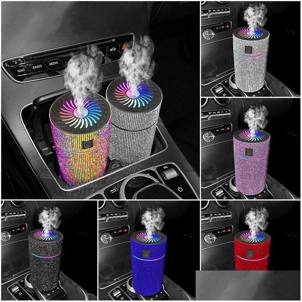 Otros accesorios interiores Difusor de coche de diamante de lujo Humidificador con luz LED Purificador de aire Aromaterapia Ambientador Accesorios Drop DHMMI