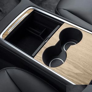 Autres accessoires d'intérieur Nouvelle garniture d'autocollant de panneau de commande central de voiture pour Tesla modèle 3 Y 2021 2022 Console centrale de grain de bois intérieur DHBDJ