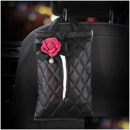 Autres accessoires d'intérieur Nouveau classique camélia fleur voiture appui-tête sac en tissu siège suspendu boîte en papier en cuir support de tour style Acc Dhajm