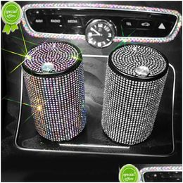 Autres accessoires d'intérieur Nouveau mode cristal strass voiture cendrier portable porte-gobelet en métal avec diamant cendriers sans fumée cigare Dhce7