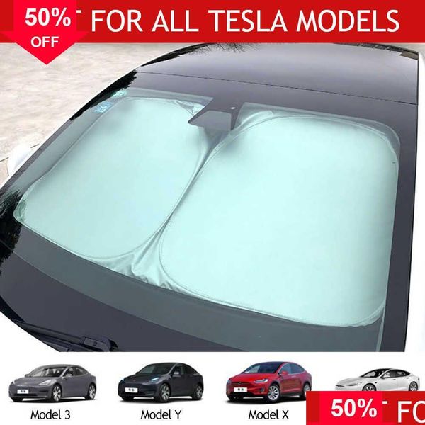 Otros accesorios interiores Nuevo para Tesla Modelo 3 Y X S Parabrisas delantero Sunsn Ventana Visera Parasol Bloques Protección contra rayos UV Par DHQVL