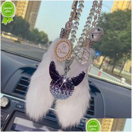 Overige interieuraccessoires Nieuw Strass Kristal Fl Ball Autohanger Leuke Cartoon Duivelkop Bling Spiegel Hangende Accessoires Meisjes F Dhugv