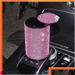 Autres accessoires intérieurs Autres accessoires intérieurs Cendrier de voiture Porte-gobelet de fumée Cendrier de rangement Strass rose pour voitures Diamond W Dhc3Y