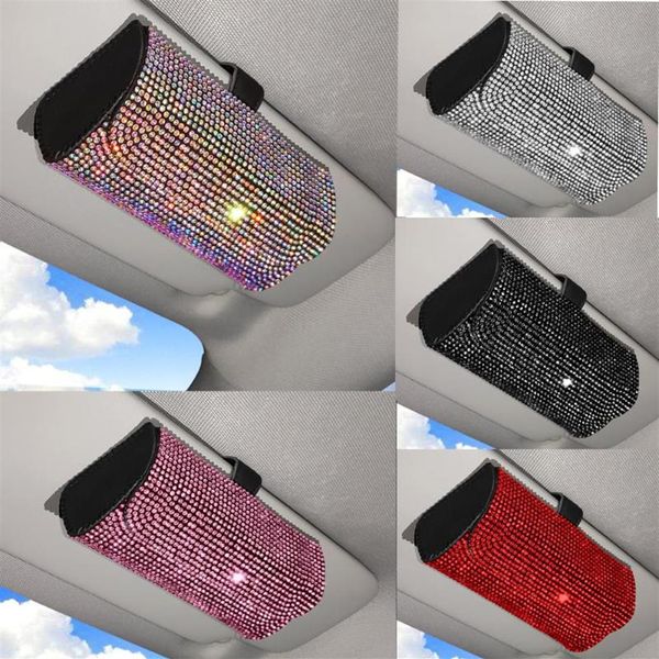 Autres accessoires d'intérieur Strass Lunettes de voiture Lunettes de soleil Boîte de rangement 7 couleurs Crystal Auto Sun Visor Organisateur Holder246y