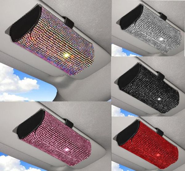 Autres accessoires d'intérieur Strass Lunettes de voiture Étui de lunettes de soleil Boîte de rangement 7 couleurs Crystal Auto Sun Visor Organisateur Titulaire3090855