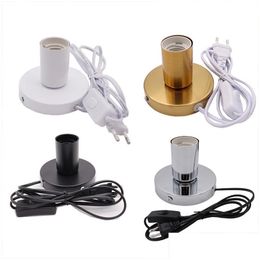 Autres fournitures de conciergerie Vente en gros Base de lampe de bureau en métal poli Cordon de 180 cm Support E27 avec interrupteur marche/arrêt UE US Plug In Vis pour DH0OE