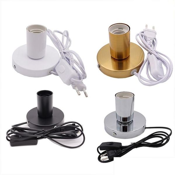 Autres fournitures de conciergerie Grossiste Lampe de bureau en métal poli Base 180cm Cordon E27 Titulaire avec interrupteur marche / arrêt EU US Plug In Vis pour Dhcuh