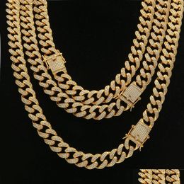 Andere Schmucksets 1624 Zoll Diamant Zirkon Cuban Link Kette Nekclace Hip Hop Schmuck Set 18 Karat Gold Schnalle Ketten Halsketten für Männer Dr Dh4Qc