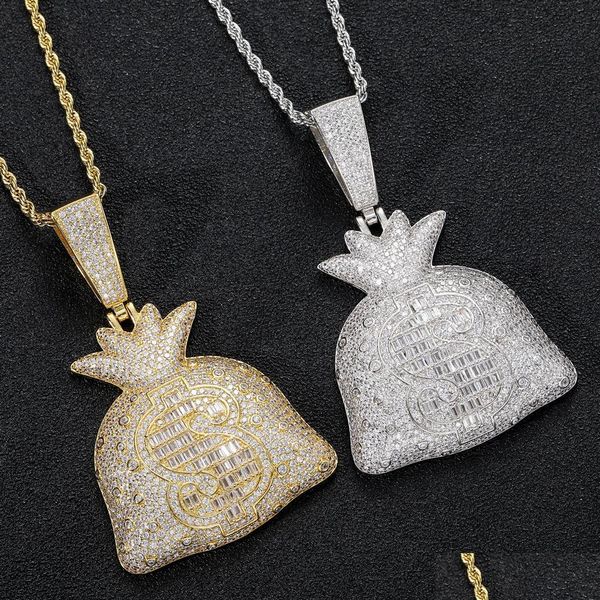 Autres bijoux Ensembles 18k Gold Dollar Sign Money Sac Collier Bijoux Set Bling Cumbic Zirconia Diamond Hip Hop Colliers Portefeuille Dhodc