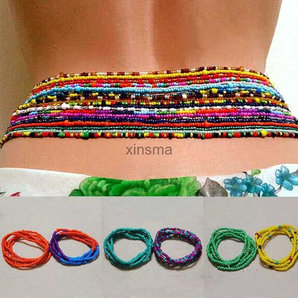 Otros conjuntos de joyas 2 piezas Cadenas de cuentas de cintura de verano sexy Cuentas de vientre africanas Bikini de playa colorido Cadena de vientre para el cuerpo Joyería elástica para mujeres niñas YQ240204