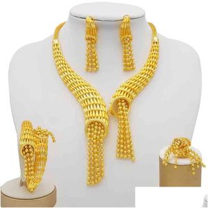 Autres ensembles de bijoux 24 carats couleur or pour femmes mariée luxe collier boucles d'oreilles bracelet bague ensemble indien africain cadeaux fins 210720 Drop de Dhtef