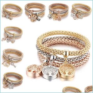 Autres ensembles de bijoux 3pcs / set bracelet en cristal élastique diamant coeur couronne arbre de vie Skl papillon bracelets de charme bracelet manchette ensembles Dhhbz