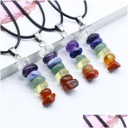 Autres ensembles de bijoux 7 Chakra Collier Guérison Irregar Pierre Naturelle Agate Cristal Empilable Pendentif Colliers Orgue Seven Believe Fash Dhwr2