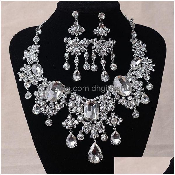 Autres ensembles de bijoux Perles africaines Big Water Drop Déclaration Collier Boucles d'oreilles Classique Indian Crystal Bridal 220831 Livraison Dhsgk