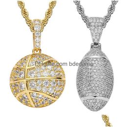 Andere sieradensets Bling 18K goud Zirkonia basketbalketting 60 cm gouden kettingen set koper diamant hiphop sport voetbal Pend Dhi6B