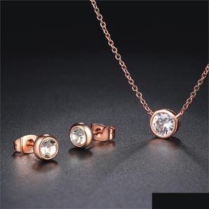 Autres ensembles de bijoux Ensemble de bijoux classique pour femmes simples minimaliste cristal cubique zircon collier boucles d'oreilles mode filles S370 Dhgarden Otlrg