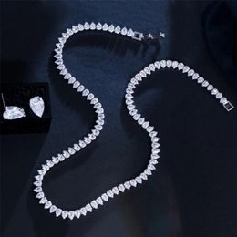 Autres ensembles de bijoux CWWZircons magnifique zircon cubique couleur or blanc rond mariage collier de mariée boucles d'oreilles ensemble de fête pour les mariées T567 220831