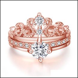 Autres ensembles de bijoux Ensemble d'anneaux de couronne de zircon détachable 2in1 ouvert combinaison réglable bagues d'empilage bande pour femmes fiançailles mariage gi dhdnp