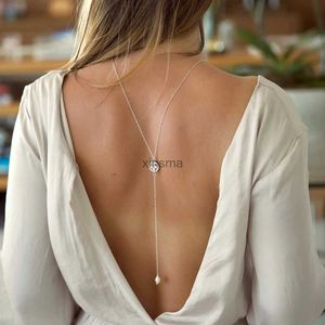 Autres ensembles de bijoux Collier arrière élégant Perle Toile de fond Chaîne Robe Dos nu Bijoux Cristal Pendentif Chaîne arrière Top pour femmes Strass Body Decor YQ240204