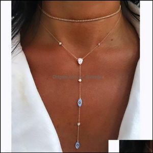 Andere sieraden sets Email Evil Eye Charm Ketting Leuk mooie witte CZ Link Chain Long Y Lariat vrouwen sexy kettingen Drop levering 2021 2FDK
