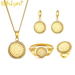 Autres ensembles de bijoux Ethlyn Gold Color George V Horse Sword Coin pour femmes Collier pendentif Brangle d'oreille My454 230407