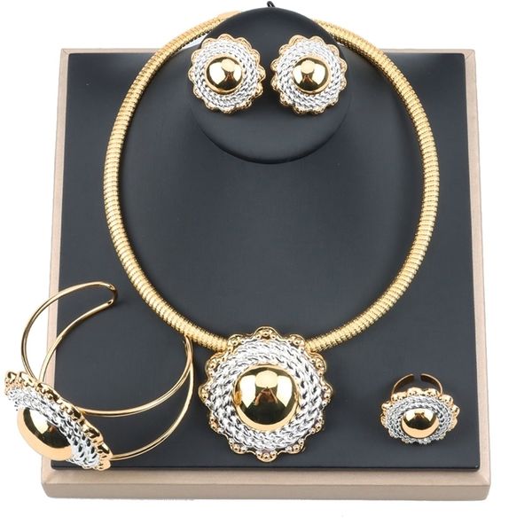 Autres ensembles de bijoux pour femmes collier boucles d'oreilles Bracelet anneau perle ronde pendentif Dubai couleur or fête de mariage tendance 220831