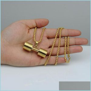 Autres ensembles de bijoux Gym Sport Haltère Collier Bijoux De Mode En Acier Inoxydable Musculation Pendentif Colliers Avec Chaînes Pour Hommes Dr Dhelj