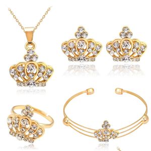 Andere sieraden Sets Imperial Crown Pendant sieraden Sets Bridal Wedding Crystal Plated Necklace Earring voor vrouwen prom feestjurk Jood Dhthf