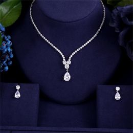 Otros conjuntos de joyas Janekelly Design Luxury AAA Zircon Forma de gota de agua Collar colgante Conjunto para mujeres Joyería de fiesta de alta calidad Boda 220921