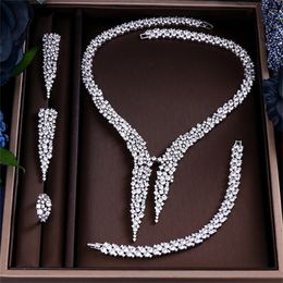 Overige Sieradensets JaneKelly Luxury Sparking Brilliant Cubic Zircon Drop Earring Necklace Heavy Dinner Jewelry Sst Bruiloft Bruidssieradensets 220921
