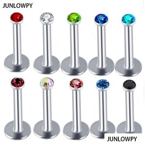 Autres ensembles de bijoux Junlowpy Acier inoxydable Fil interne Crystal Labret Anneaux Mix 6/8 / 10mm Gros Body Piercing Y Lip Ring Stu Dhjyq