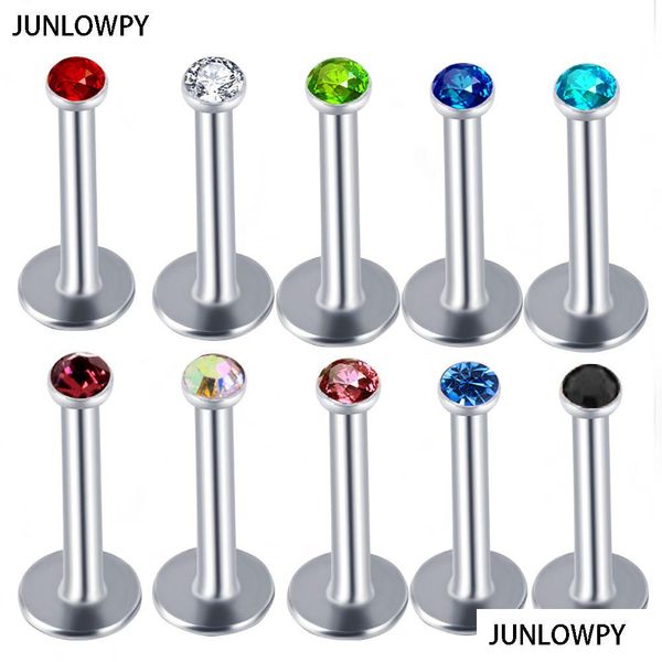 Otros conjuntos de joyas Junlowpy Acero inoxidable Hilo interno Cristal Labret Anillos Mezcla 6/8/10 mm Venta al por mayor Body Piercing Y Anillo de labio Stu Dhjyq