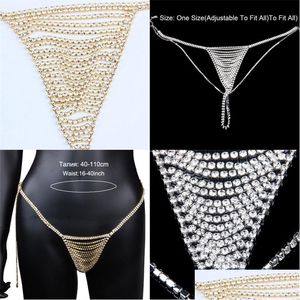 Otros conjuntos de joyas Lady Sexy Bikini Tanga Bragas Cadena Porno Ropa interior erótica Cuerpo de cristal del vientre para mujeres Pareja T200508 824 Drop D Dhwme