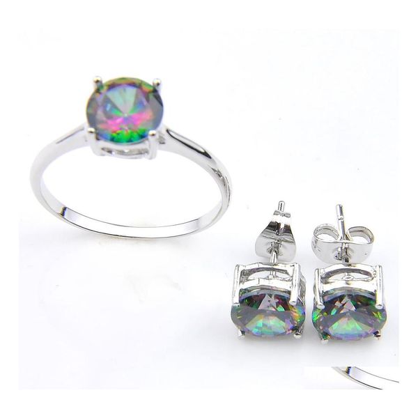 Autres ensembles de bijoux Luckyshine Holiday Gift Classic Rainbow Mystic Topaz Gems 925 Sterling Sier Ring Stud Boucles d'oreilles Femmes Set Drop Deli Dhoji