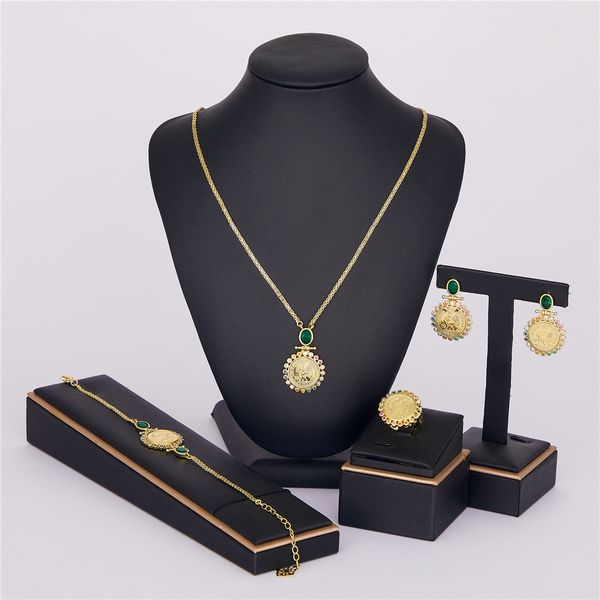 Otros conjuntos de joyería LUIZADA Jun venta de accesorios conjunto de joyería de boda para mujer Moneda con collar de gallo valiente pulsera 230407