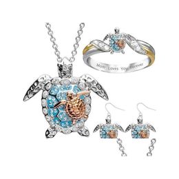 Andere sieraden Sets Nieuwe verkoop Alloy Alloy European and American Animal Pendant Necklace/Ring/Earrings Set Boutique Beach Turtle Dr Dhgarden Dhg4u