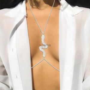 Autres ensembles de bijoux Nouveauté strass long serpent corps chaîne de poitrine haut corps bijoux pour femmes brillant cristal poitrine taille chaîne collier support cadeau YQ240204