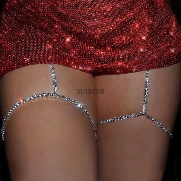 Autres ensembles de bijoux Strass jambe cuisse chaîne brillant femmes sexy corps chaîne jambe cuisse harnais bijoux plage multi couches discothèque or couleur chaînes YQ240204