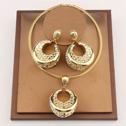 Otros conjuntos de joyas Color oro rosa para mujeres Collar de lujo nupcial Pendientes Conjunto Indio Africano Adorno de boda Regalos de Navidad 220831