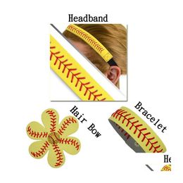 Autres ensembles de bijoux Softball Baseball Cuir Bande de tête Bracelet Fleur Bracelettes Stiches Filles couvquées Drop Livraison Dhnmt