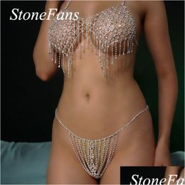 Stonefans Colorf Kristallen Bralette Ondergoed Body Chain Set Voor Vrouwen Y Bling Strass Bh En String Party Gift T2 Dhsve