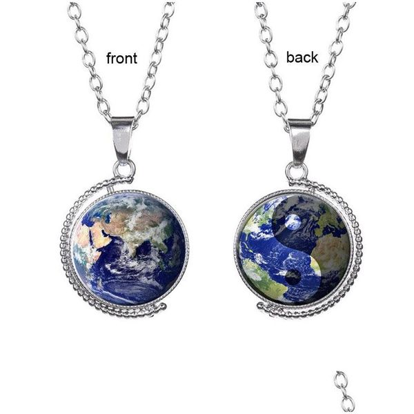 Autres ensembles de bijoux Tai Chi Yinyang Terre Carte Temps Gem Pendentif Collier Double Face Verre Rotatif Globe Colliers Chaîne De Chandail Pour Dhtyu