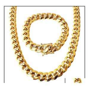 Andere sieradensets Tasplan Steel Steel Sieraden Set 24K Gold vergulde hoogwaardige Cubaanse link ketting Bracelet Herenstoepring