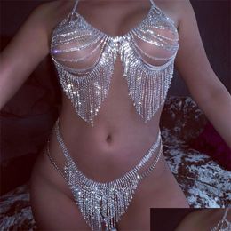Overige sieradensets Kwastje Kristallen Bralette Set Bikinitop Body Chain Beha Ketting Voor Vrouwen Ondergoed Strass Y String Slipje T2005 Dhx1H