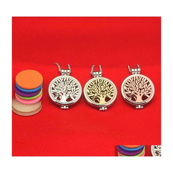 Otros conjuntos de joyas Árbol de la vida Aromaterapia Aceite esencial Difusor Collar Cadenas de medallón que se pueden abrir Brillan en los collares oscuros Mujeres DHNDZ