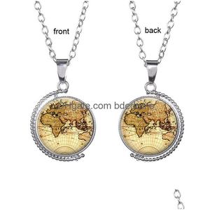 Autres ensembles de bijoux Carte du monde Temps Gem Pendentif Collier Rotatif Double Face Verre Cabochon Pull Chaîne Mode Pour Hommes Femmes Kid Gi Dhotj