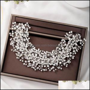 Andere JewelrySother Forseven Korea Fashion Sier Kleur Glanzende Crystal Hoofdbanden Haarbanden Dames Meisjes Bruid Noiva Wedding Sluier Decoratieve JE