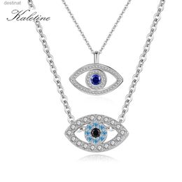 Other KALETINE Fashion Charm Collar de plata de ley 925 Suerte Pavo Azul Mal de ojo Azul Rhinestone Ojo Gargantilla Collar para mujer L242313