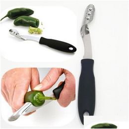 Autre cuisine barre à manger 100pcs / lot outil de carottage à bord dentelé en acier inoxydable Jalapeno Popper Pepper Corer Cuisine Outils de cuisson DH8UL