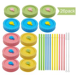 Autre barre à manger de cuisine 26pcs Home Safe Mason Jar couvercle ensemble large bouche bricolage facile et étoile de silicone à boire Brosse de nettoyage de paille de paille fuite 221124